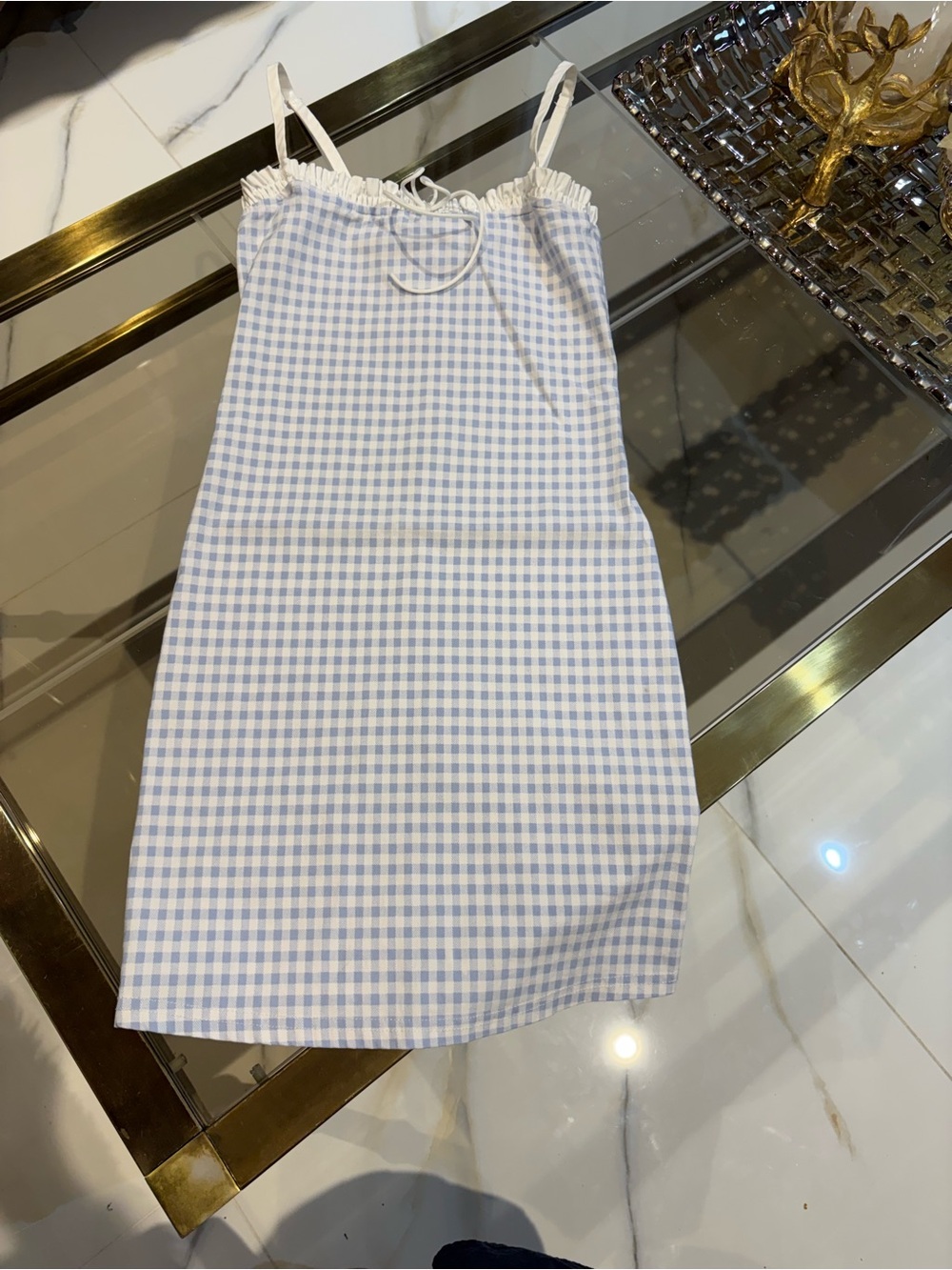 Ardene Light Blue and White Gingham Midi Skirt